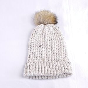 NEW Hand Knit Winter Hat with Faux Fur Pom Pom